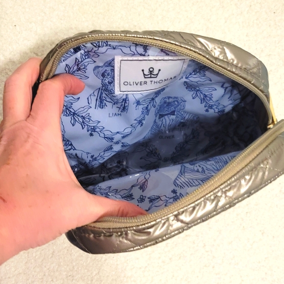 NWT Oliver Thomas Cosmetics Case KST Medium Metallic Taupe Gold Makeup Bag - Picture 7 of 8